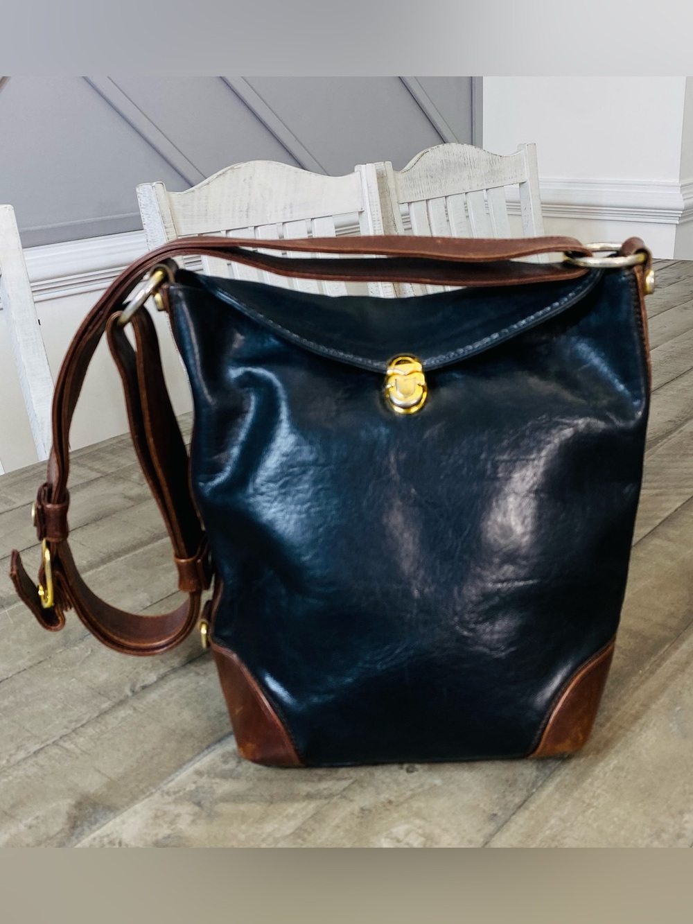 Marino Orlandi Two-Tone Genuine Leather Sling Bag - Gold Hardware Italian Luxury